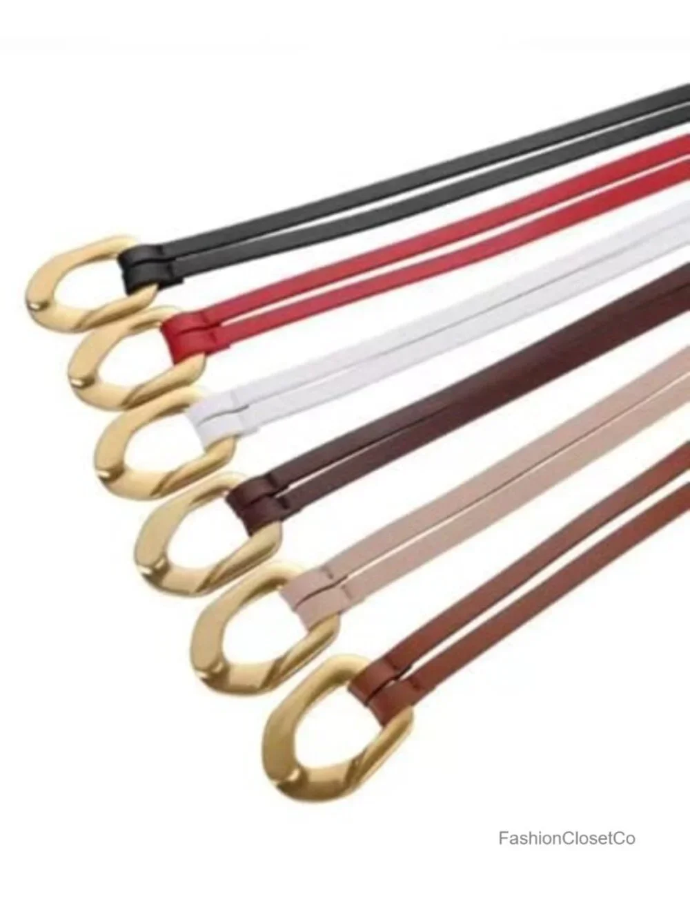 Women Double Strap Leather Belt Gold Buckle Retro Skinny Waist Belt with Tie